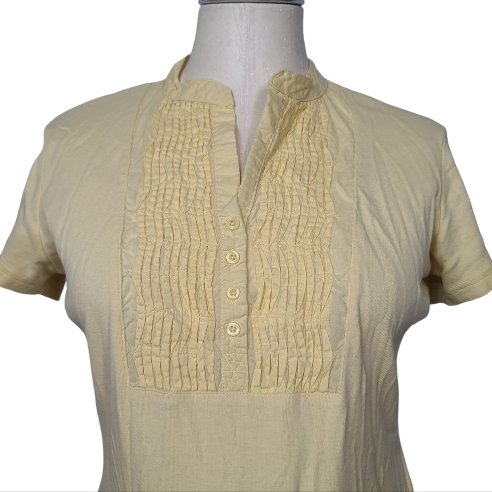 Talbots Light Yellow Pleated Half Button Down Cot… - image 2